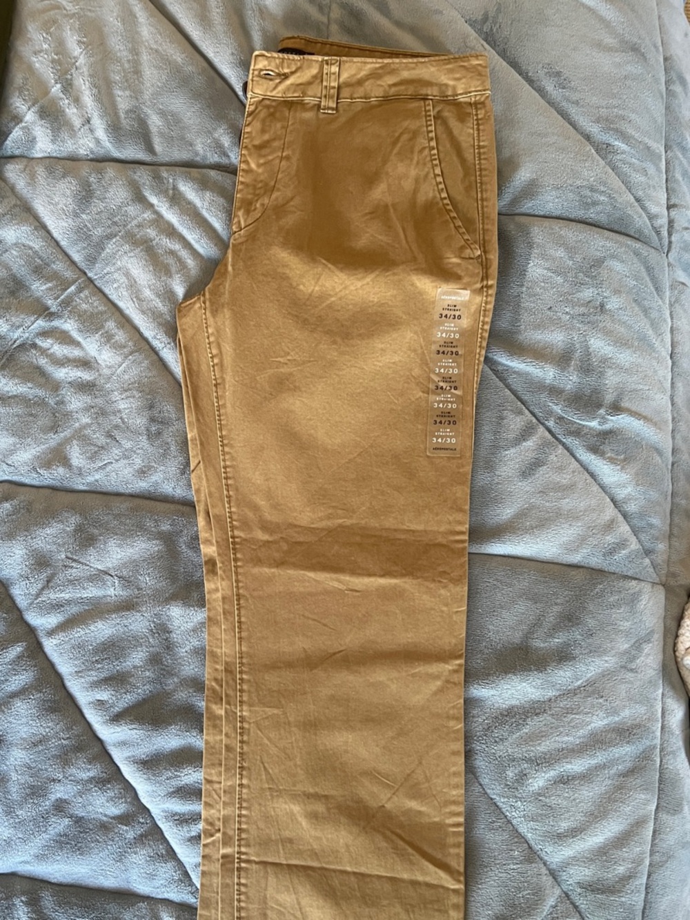 Aeropostale Men's Classic Slim Straight Chino Pants in Tan